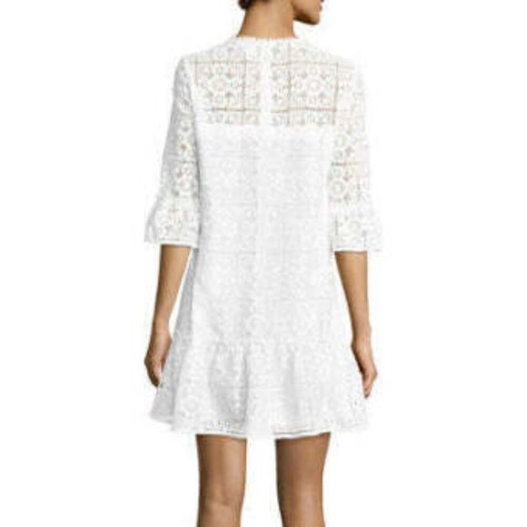 Kate Spade Mini Lace Shift Dress 00 White Ruffled Flounced Hem Floral Lace Lined - Picture 2 of 14